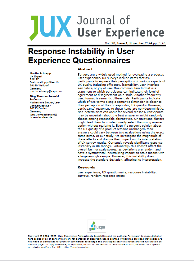 Artikel Stabilität von UX-Fragebögen